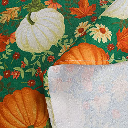 WELTRXE Round Tablecloth, 150cm Diameter, Faux Linen Digital Printing Table Cloth,Water Resistant Wipeable Polyester Table Cover,Christmas Thanksgiving Festive Outdoor Dining Decor,Pumpkin