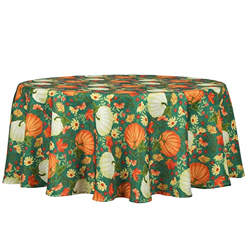 WELTRXE Round Tablecloth, 150cm Diameter, Faux Linen Digital Printing Table Cloth,Water Resistant Wipeable Polyester Table Cover,Christmas Thanksgiving Festive Outdoor Dining Decor,Pumpkin