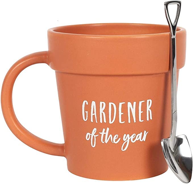 Plant Pot Gardener Mug, Coffee Mug with Shovel Spoon for Birthdays, Fathers Day, Mothers Day, Halloween, Christmas Gift