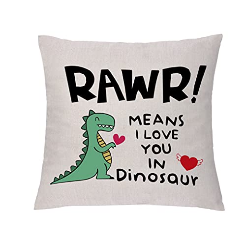 GHORIHUB Funny Couples Cushion Case Linen Throw Pillow Cover Rawr Means I Love You in Dinosaur to Wife Husband Hug Pillowcases Valentines Day Wedding Anniversary Christmas