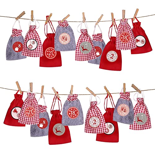 Zueyen 2022 Christmas Advent Calendar Kit, Make Your Own Advent Calendar, Lovely DIY Christmas Countdown Calendar Burlap Bag with Drawstring for Xmas Decorations