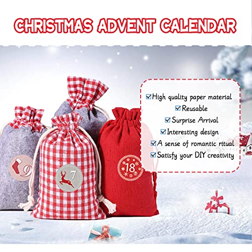 Zueyen 2022 Christmas Advent Calendar Kit, Make Your Own Advent Calendar, Lovely DIY Christmas Countdown Calendar Burlap Bag with Drawstring for Xmas Decorations
