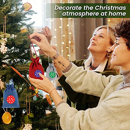 24 Christmas Advent Calendar Bag, Christmas Countdown Calendar Fabric Bag, DIY Advent Calendar Kit with drawstring stickers clips, Make Your Own Advent Calendars For Christmas Decorations