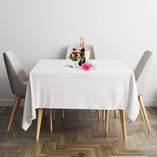 Trimming Shop White Square Polyester Tablecloth, 54" x 54" Premium Linen Table Cover, Washable Fabric Table Cloth for Dining Table, Banquet, Wedding, Christmas, Birthday, Parties, 1pc