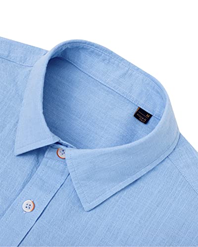 J.VER Men's Blue Short Sleeve Linen Shirt Regular Fit Lightweight Casual Cotton Summer Beach Shirt with Pocket M