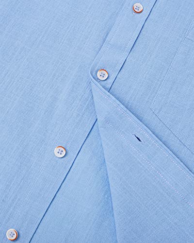 J.VER Men's Blue Short Sleeve Linen Shirt Regular Fit Lightweight Casual Cotton Summer Beach Shirt with Pocket M
