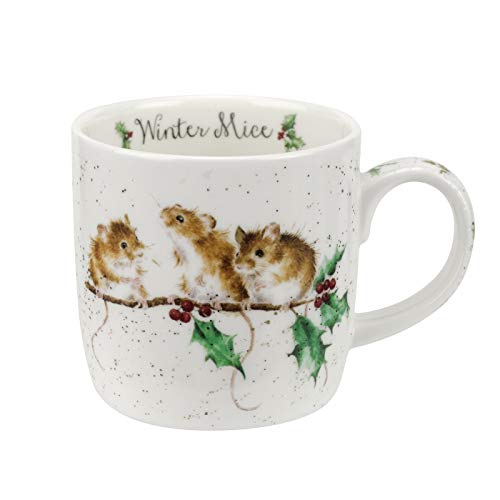 Portmeirion Home & Gifts MMMZ5629-XS Wrendale Winter (Mice) Single Mug, Bone China, Multi Coloured, 12 x 8.4 x 8 cm, 0.26 liters