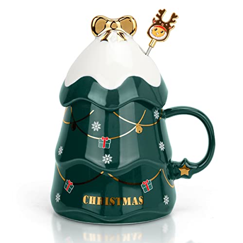 UYOTBKEUB Christmas Coffee Mug with Lid, Festival Cute Xmas Mugs Lovely Ceramic Tea Cups for Parents, Children, Sweetie and Friends