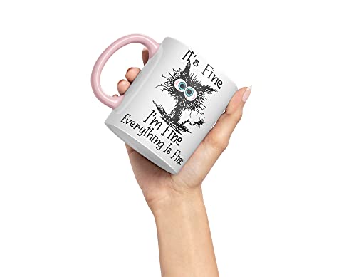 Vixar Its Fine I'm Fine Everything is fine Cat Joke Coloured Mug Cup Gift Birthday Work Office Christmas Tea Coffee (Pink)