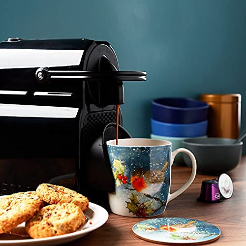 Puckator Jan Pashley Christmas Robin Porcelain Mug & Cork Coaster Set, Food Dishwasher & Microwave Safe, Home Office Work, Height 9cm Width 12cm Depth 8.5cm Coaster Diameter 10cm