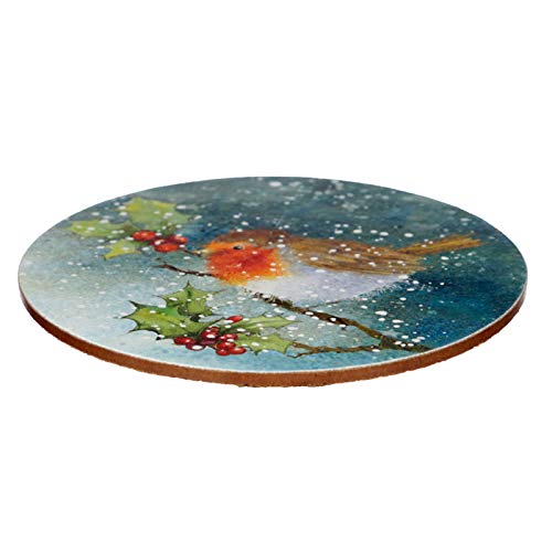 Puckator Jan Pashley Christmas Robin Porcelain Mug & Cork Coaster Set, Food Dishwasher & Microwave Safe, Home Office Work, Height 9cm Width 12cm Depth 8.5cm Coaster Diameter 10cm