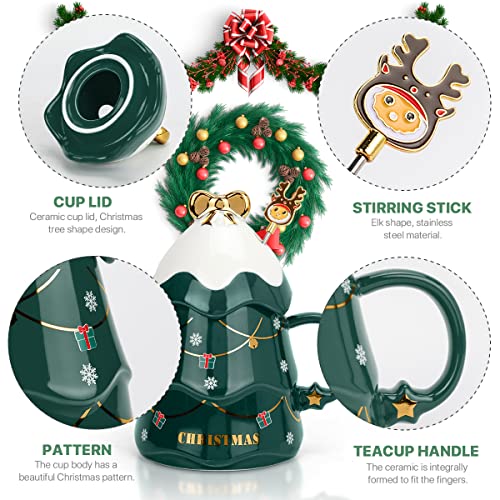 UYOTBKEUB Christmas Coffee Mug with Lid, Festival Cute Xmas Mugs Lovely Ceramic Tea Cups for Parents, Children, Sweetie and Friends