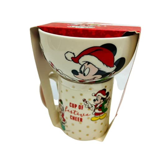 Disney Mickey & Minnie Mouse Breakfast Set Christmas Tea Cup Coffee Mug & Xmas Cereal Bowl Soup Bowls Gift Pack