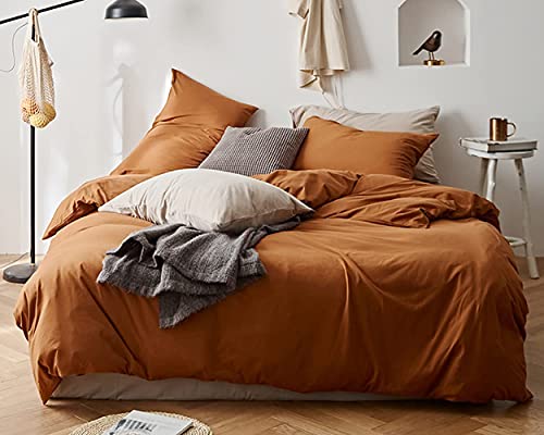 Lanqinglv Duvet Cover Set Caramel Pumpkin Plain Microfiber Bedding Set King Size Quilt Cover 220x240cm with Zipper Closure and 2 Pillowcases 50x75cm