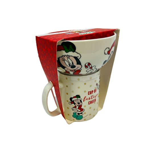 Disney Mickey & Minnie Mouse Breakfast Set Christmas Tea Cup Coffee Mug & Xmas Cereal Bowl Soup Bowls Gift Pack