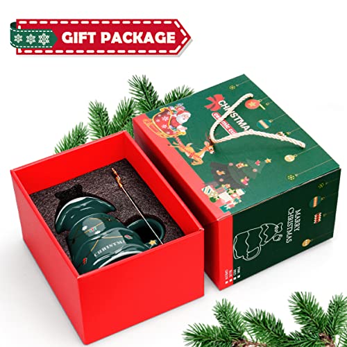 UYOTBKEUB Christmas Coffee Mug with Lid, Festival Cute Xmas Mugs Lovely Ceramic Tea Cups for Parents, Children, Sweetie and Friends