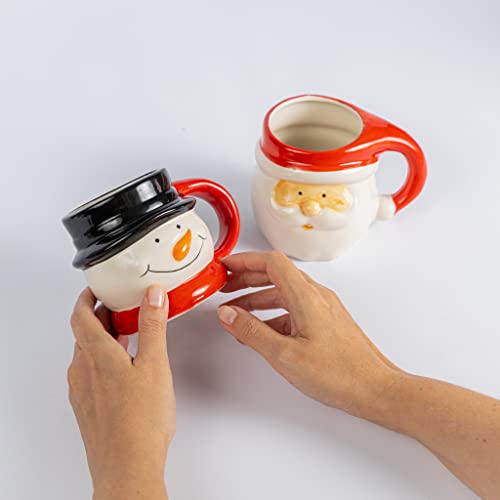 Christmas Mugs Sets of 2 with Santa and Snowman Novelty Design Hot Chocolate Tea Ceramic Coffee Mug Christmas Tableware Gifts