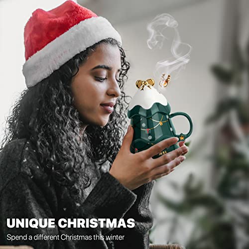 UYOTBKEUB Christmas Coffee Mug with Lid, Festival Cute Xmas Mugs Lovely Ceramic Tea Cups for Parents, Children, Sweetie and Friends