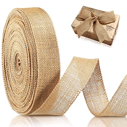 Hessian Ribbon, 2CM*23M Burlap Ribbons, Rustic Linen Ribbon Natural Ribbon Gift Decorative Ribbon for Craft, Wedding, Christmas Decor, Bouquet, Cake, Gift Wrapping