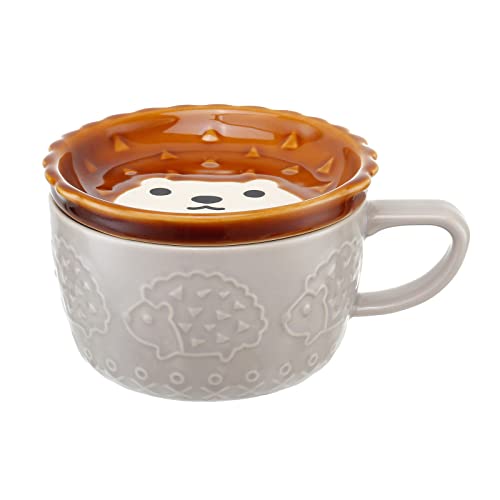 Phitihui Cute Hedgehog Mug with Lid, Animal Coffee Tea Cup Saucer Set, Birthday Graduation Gifts Valentines Mothers Day Easter Christmas Presents for Women Men Mum Her Girl Boy Teacher Friend