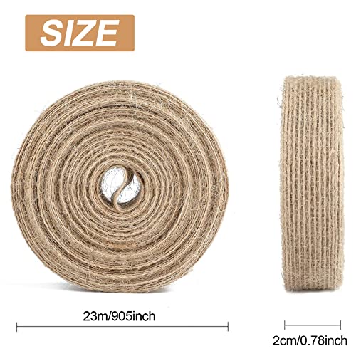 Hessian Ribbon, 2CM*23M Burlap Ribbons, Rustic Linen Ribbon Natural Ribbon Gift Decorative Ribbon for Craft, Wedding, Christmas Decor, Bouquet, Cake, Gift Wrapping