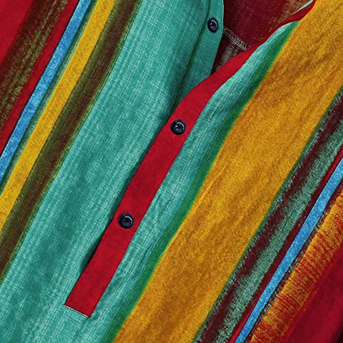 Cenlang Men's Cotton Linen Shirts Short Sleeve Summer Floral Button Down Hawaiian Shirt Relaxed-Fit Vintage Casual Beach Tops Red