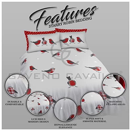 GC GAVENO CAVAILIA Robin Bird King Size Duvet Cover Set, Birds Bedding & Linen Set, Soft & Cozy Christmas Comforter Covers, Grey