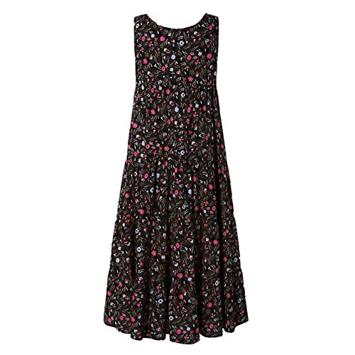 AMhomely Women Dresses Ladies Plus Size Casual Loose Sleeveless Floral Daily Linen Print Long Maxi Dress Cocktail Holiday Dress Work Dress Evening Gowns Halloween Dress Christmas UK Size