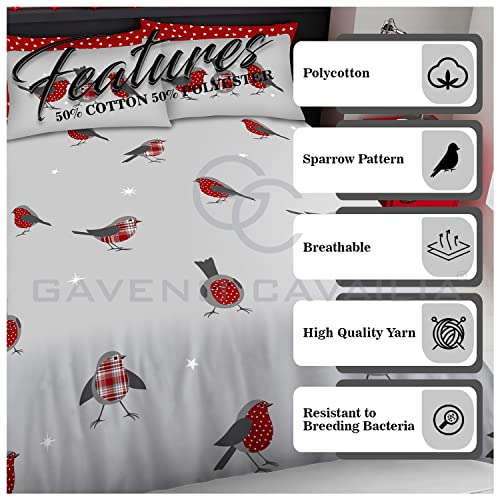 GC GAVENO CAVAILIA Robin Bird King Size Duvet Cover Set, Birds Bedding & Linen Set, Soft & Cozy Christmas Comforter Covers, Grey