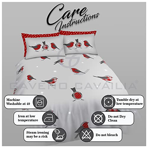 GC GAVENO CAVAILIA Robin Bird King Size Duvet Cover Set, Birds Bedding & Linen Set, Soft & Cozy Christmas Comforter Covers, Grey