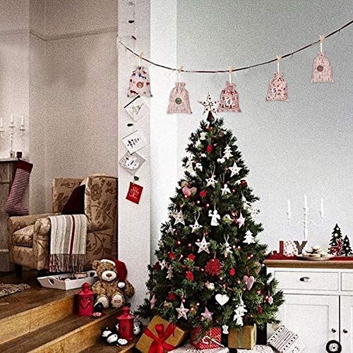 HUSZZM 24 Pcs Christmas Burlap Bags Small Gift Bag to Fill DIY Advent Calendar Bags Tree Hanging Hessian Sacks with Drawstring Linen Gift Pouches for Xmas Wedding Birthday Kids Party Favour Supplie