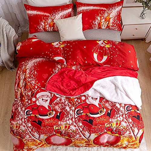 Royal Santa Christmas Duvet Cover Set Quilt Cover with Matching Pillowcases Bedding Bed Linen Multi-Colour Santa Claus Duvet Cover Set Ultra Soft Durable Design (King)