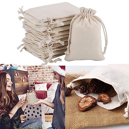 12Pcs Small Drawstring Bag Burlap Bags Burlap Gift Bags Cotton Drawstring Bag Biodegradable Reusable Fabric Bags Small Canvas Drawstring Bags Cotton for Candy DIY Craft Party and Festivals