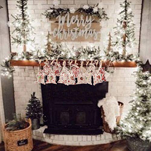 HUSZZM 24 Pcs Christmas Burlap Bags Small Gift Bag to Fill DIY Advent Calendar Bags Tree Hanging Hessian Sacks with Drawstring Linen Gift Pouches for Xmas Wedding Birthday Kids Party Favour Supplie