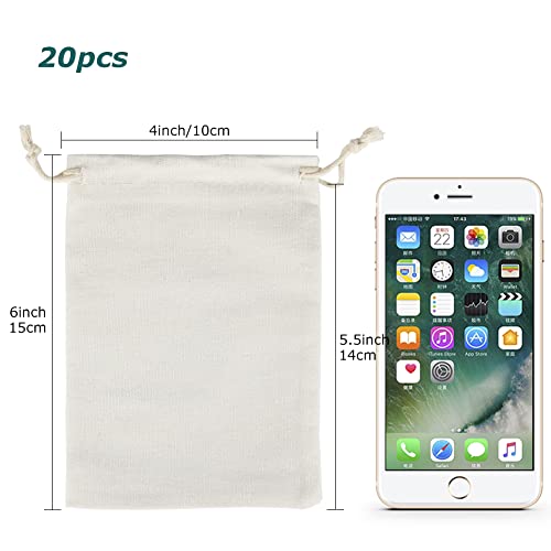 Advantez 20Pcs Cotton Drawstring Bags, 4x6 Inch Muslin Bags, Reusable Sachet Bag, Small Cloth Bags for Party Wedding Home Supplies Storage