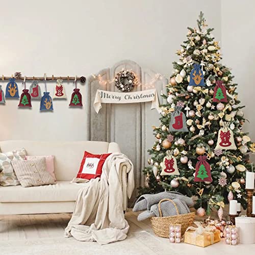 SANZHENG 24-Piece Christmas Advent Calendar, 24-Day Countdown DIY Christmas Linen Gift Bag, Christmas Party, Home Office Wall Hanging Decorations