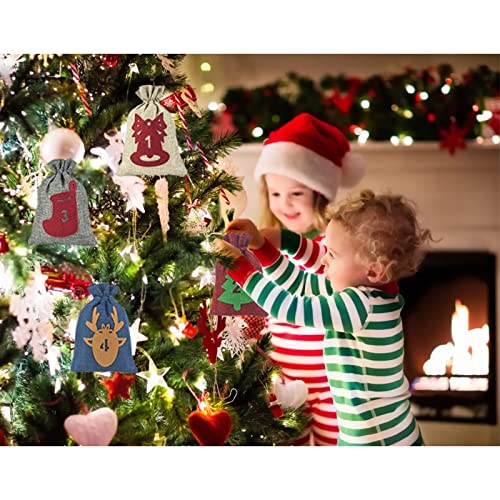 SANZHENG 24-Piece Christmas Advent Calendar, 24-Day Countdown DIY Christmas Linen Gift Bag, Christmas Party, Home Office Wall Hanging Decorations