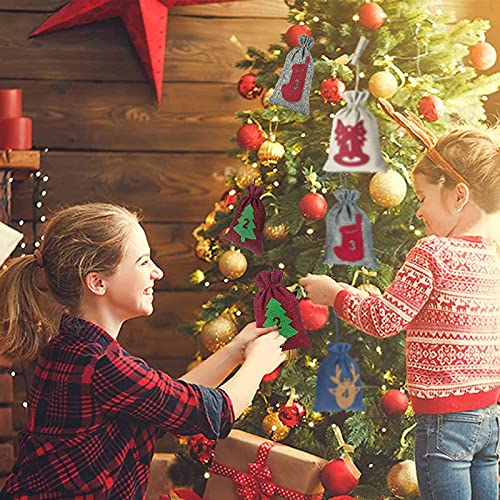 SANZHENG 24-Piece Christmas Advent Calendar, 24-Day Countdown DIY Christmas Linen Gift Bag, Christmas Party, Home Office Wall Hanging Decorations
