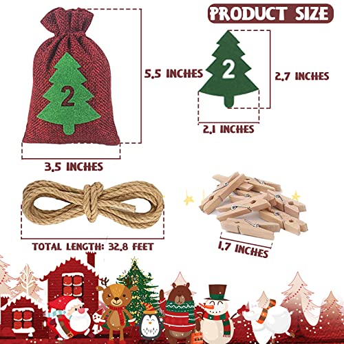 SANZHENG 24-Piece Christmas Advent Calendar, 24-Day Countdown DIY Christmas Linen Gift Bag, Christmas Party, Home Office Wall Hanging Decorations
