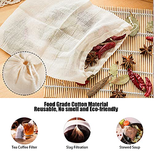 Daucin 60 Pack Cotton Muslin Bags, 8 x 10cm Cotton Bags Reusable Mesh Bags with Drawstring 100% Natural for Slag Filtration Cooking Soap Spices Soaking Medicinal Liquor
