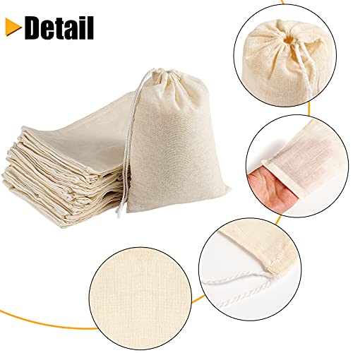 Daucin 60 Pack Cotton Muslin Bags, 8 x 10cm Cotton Bags Reusable Mesh Bags with Drawstring 100% Natural for Slag Filtration Cooking Soap Spices Soaking Medicinal Liquor