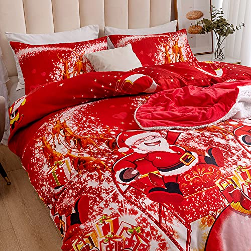 Royal Santa Christmas Duvet Cover Set Quilt Cover with Matching Pillowcases Bedding Bed Linen Multi-Colour Santa Claus Duvet Cover Set Ultra Soft Durable Design (King)
