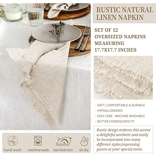12 Pack Linen Cotton Napkins with Fringe 45 x 45 cm Dinner Cloth Napkins Cotton Linen Blend Fabric Napkins Washable Rustic Linen Table Napkins for Wedding Parties Christmas (Beige)