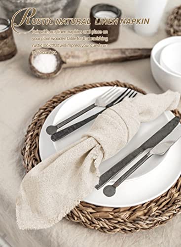 12 Pack Linen Cotton Napkins with Fringe 45 x 45 cm Dinner Cloth Napkins Cotton Linen Blend Fabric Napkins Washable Rustic Linen Table Napkins for Wedding Parties Christmas (Beige)