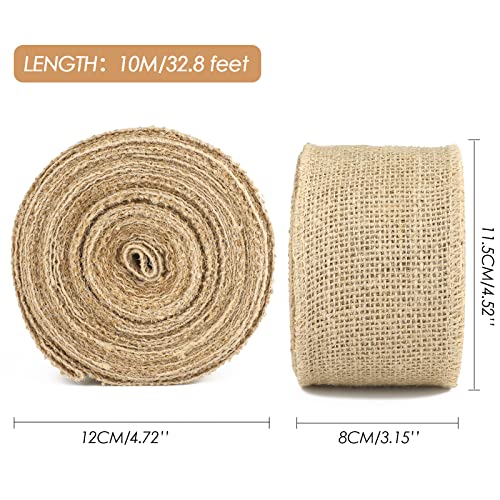 G2PLUS 8CM Jute Burlap Ribbon - 10M Rustic Hessian Ribbon - Craft Jute Band for Decorating Wedding Gifts and Christmas Wreaths Project