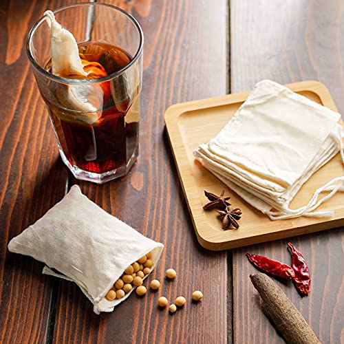 Daucin 60 Pack Cotton Muslin Bags, 8 x 10cm Cotton Bags Reusable Mesh Bags with Drawstring 100% Natural for Slag Filtration Cooking Soap Spices Soaking Medicinal Liquor