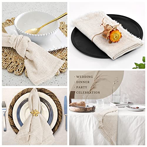 12 Pack Linen Cotton Napkins with Fringe 45 x 45 cm Dinner Cloth Napkins Cotton Linen Blend Fabric Napkins Washable Rustic Linen Table Napkins for Wedding Parties Christmas (Beige)