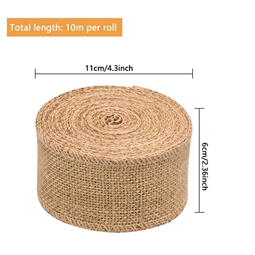 10M*6CM Burlap Ribbon Jute, Natural Ribbon Roll, Jute Burlap Craft Ribbon, Craft Jute Linen Ribbon for Gift Wrapping Decoration Wedding Christmas Parties Table