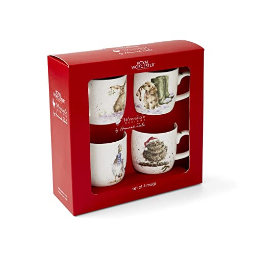 Wrendale Designs Set of 4 Christmas Mug Gift Box Collection Owl, Goose, Dog, and Hare, MMAC3969-XG, Multi Coloured, 0.3liters
