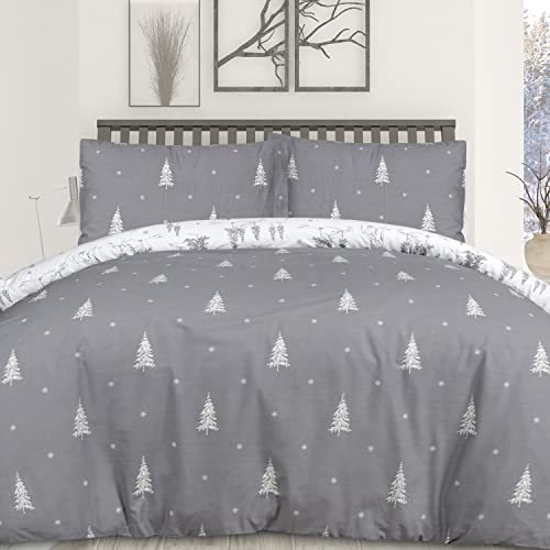 Sleepdown Polar Bears Winter Scene Snowflake White Grey Reversible Duvet Cover Quilt Bedding Set with Pillowcase Soft Easy Care Bed Linen - Single (135cm x 200cm)